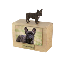 Wooden Pet Urn with Standing French Bulldog Figurine & 3.5x5 Inches Photo Holder