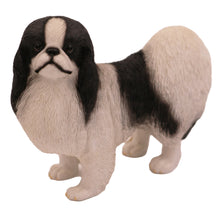 Wooden Pet Urn with Standing Black and White Japanese Chin Figurine & 4x6 Inches Photo Holder