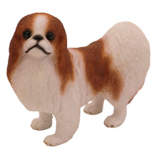Wooden Pet Urn with Standing Red and White Japanese Chin Figurine & 4x6 Inches Photo Holder