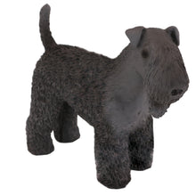 Wooden Pet Urn with Standing Kerry Blue Terrier Figurine & 4x6 Inches Photo Holder