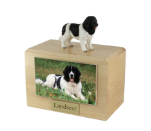 Wooden Pet Urn with Standing Landseer Figurine & 3.5x5 Inches Photo Holder