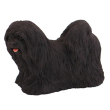 Wooden Pet Urn with Standing Black Lhasa Apso Figurine & 4x6 Inches Photo Holder