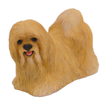 Wooden Pet Urn with Standing Blond Lhasa Apso Figurine & 4x6 Inches Photo Holder