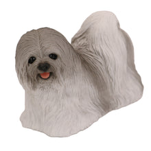 Wooden Pet Urn with Standing Gray Lhasa Apso Figurine & 4x6 Inches Photo Holder