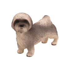 Wooden Pet Urn with Standing Gray Puppycut Lhasa Apso Figurine & 4x6 Inches Photo Holder