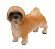 Wooden Pet Urn with Standing Brown Puppycut Lhasa Apso Figurine & 4x6 Inches Photo Holder
