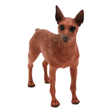 Wooden Pet Urn with Standing Red and Brown Miniature Pinscher Figurine & 4x6 Inches Photo Holder