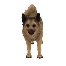 Wooden Pet Urn with Standing Norwegian Elkhound Figurine & 4x6 Inches Photo Holder