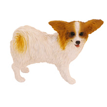 Wooden Pet Urn with Standing Brown and White Papillon Figurine & 3.5x5 Inches Photo Holder