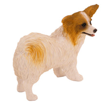 Wooden Pet Urn with Standing Brown and White Papillon Figurine & 4x6 Inches Photo Holder