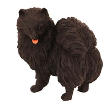 Wooden Pet Urn with Standing Black Pomeranian Figurine & 4x6 Inches Photo Holder