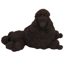 Wooden Pet Urn with Lying Down Show Cut Black Poodle Figurine & 4x6 Inches Photo Holder
