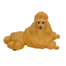 Wooden Pet Urn with Lying Down Show Cut Apricot Poodle Figurine & 4x6 Inches Photo Holder