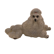 Wooden Pet Urn with Lying Down Show Cut Gray Poodle Figurine & 4x6 Inches Photo Holder