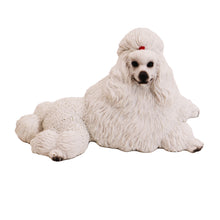 Wooden Pet Urn with Lying Down Show Cut White Poodle Figurine & 4x6 Inches Photo Holder