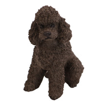 Wooden Pet Urn with Sitting Sport Cut Chocolate Poodle Figurine & 3.5x5 Inches Photo Holder