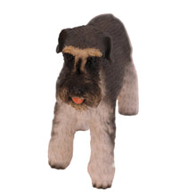 Wooden Pet Urn with Standing Gray Schnauzer Ears-Down Figurine & 4x6 Inches Photo Holder