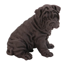 Wooden Pet Urn with Sitting Black Shar Pei Figurine & 4x6 Inches Photo Holder