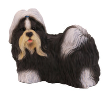 Wooden Pet Urn with Standing Black and White Shih Tzu Figurine & 4x6 Inches Photo Holder