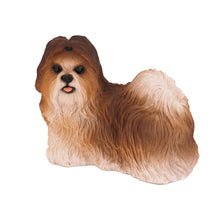 Wooden Pet Urn with Standing Red and White Shih Tzu  Figurine & 4x6 Inches Photo Holder