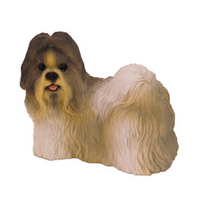 Wooden Pet Urn with Standing White and Gray Shih Tzu Figurine & 4x6 Inches Photo Holder