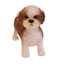 Wooden Pet Urn with Standing Puppycut Tan Shih Tzu Figurine & 3.5x5 Inches Photo Holder