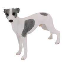 Wooden Pet Urn with Standing White Whippet with Gray Spots Figurine & 4x6 Inches Photo Holder