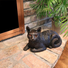 Bronze Short Hair Domestic Cat Lying ShadowCast Figurine Pet Urn