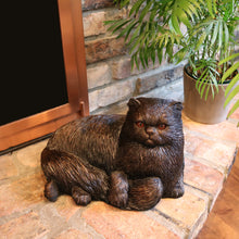 Bronze Long Hair Persian Cat Lying ShadowCast Figurine Pet Urn