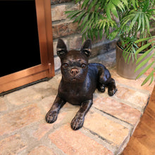 Bronze Boston Terrier Lying ShadowCast Figurine Extra Large Pet Urn