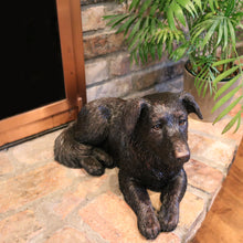 Bronze Long Hair Border Collie Lying ShadowCast Figurine Extra Large Pet Urn