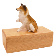 Simply Series Collie, Paw Up Figurine Pet Cremation Urn - Oak