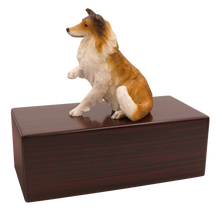 Simply Series Collie, Paw Up Figurine Pet Cremation Urn - Walnut No Plate