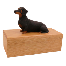 Simply Series Black Dachshund, Lying Down Figurine Pet Cremation Urn - Oak No Plate