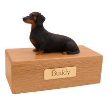 Simply Series Black Dachshund, Lying Down Figurine Pet Cremation Urn - Oak