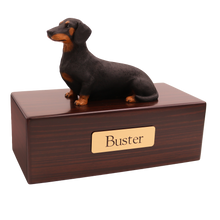 Simply Series Black Dachshund, Lying Down Figurine Pet Cremation Urn - Walnut