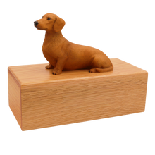 Simply Series Red Brown Dachshund, Sitting Figurine Pet Cremation Urn - Oak No Plate