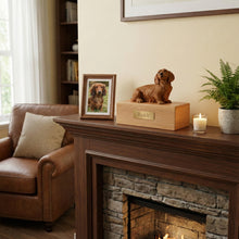 Simply Series Brown Longhaired Dachshund, Sitting Figurine Pet Cremation Urn