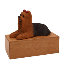 Simply Series Yorkshire Terrier, Lying Down Figurine Pet Cremation Urn - Oak No Plate