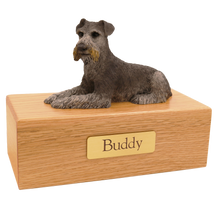 Simply Series Black & Silver Schnauzer, Resting Figurine Pet Cremation Urn - Oak 