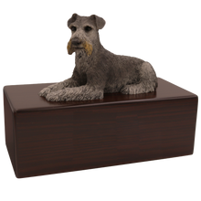 Simply Series Black & Silver Schnauzer, Resting Figurine Pet Cremation Urn - Walnut  No Plate