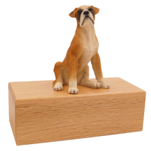 Simply Series Boxer with Ears Down, Sitting Figurine Pet Cremation Urn - Oak