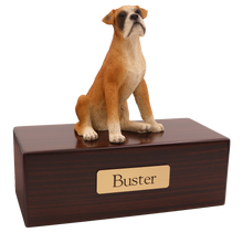 Simply Series Boxer with Ears Down, Sitting Figurine Pet Cremation Urn - Walnut
