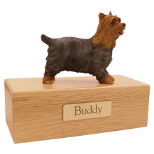 Simply Series Yorkshire Terrier with Tongue Out, Standing Figurine Pet Cremation Urn - Oak