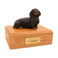 Black Dachshund, Longhaired Sitting Figurine Pet Cremation Urn 