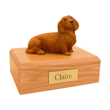 Brown Dachshund, Longhaired Sitting Figurine Pet Cremation Urn