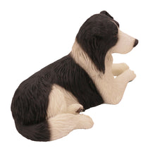Black and White Border Collie, Lying Down Figurine Pet Cremation Urn