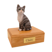 Gray & White Cat, Sitting Figurine Pet Cremation Urn