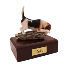 Tri-Color Beagle, Sniffing on Log Figurine Pet Cremation Urn