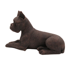 Bronze Boxer with Ears Up, Lying Down Figurine Pet Cremation Urn